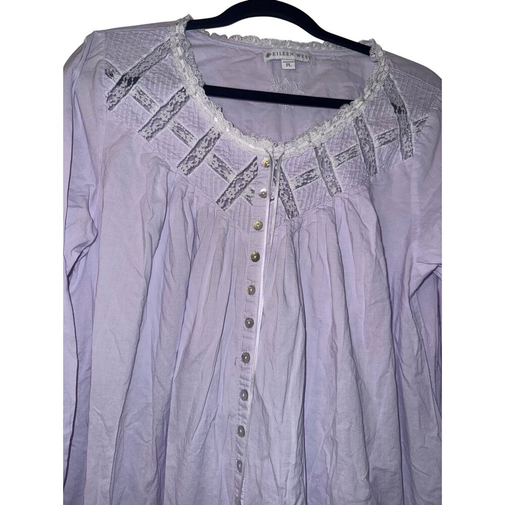 Eileen West Lavender 100% Cotton Prairie Nightgown PL Button Front Cottagecore - Picture 4 of 6